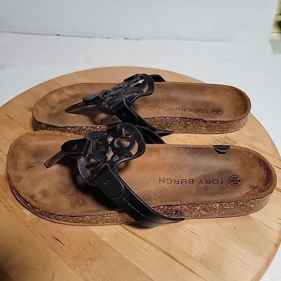 Tory Burch Miller Cloud Black Patent Leather 10 M Flip Flops - Picture 3 of 11